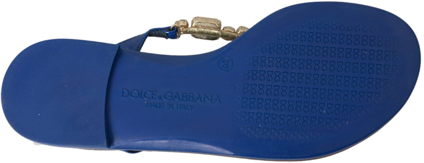Dolce & Gabbana Blue Crystal Calf Leather Beachwear Shoes