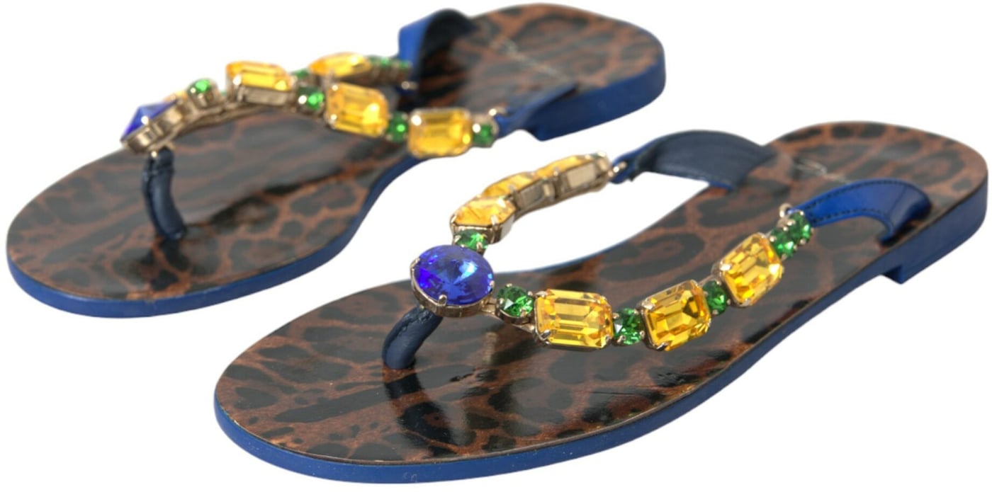 Dolce & Gabbana Blue Crystal Calf Leather Beachwear Shoes
