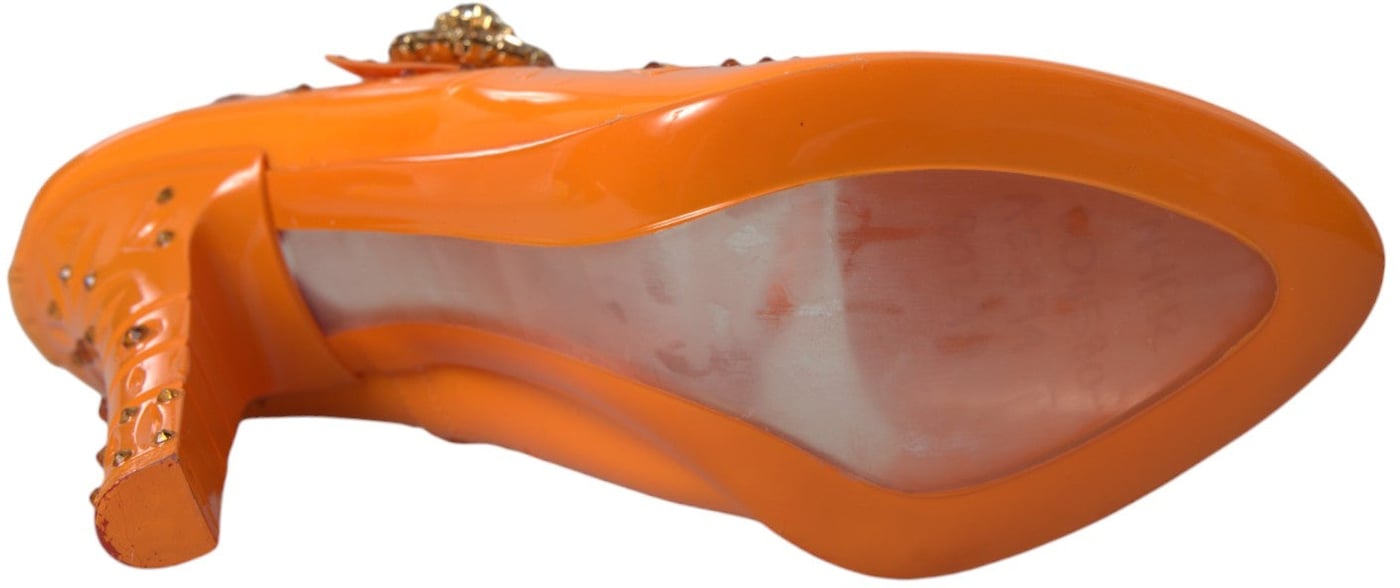 Dolce & Gabbana Orange CINDERELLA Floral Crystal Pumps Shoes