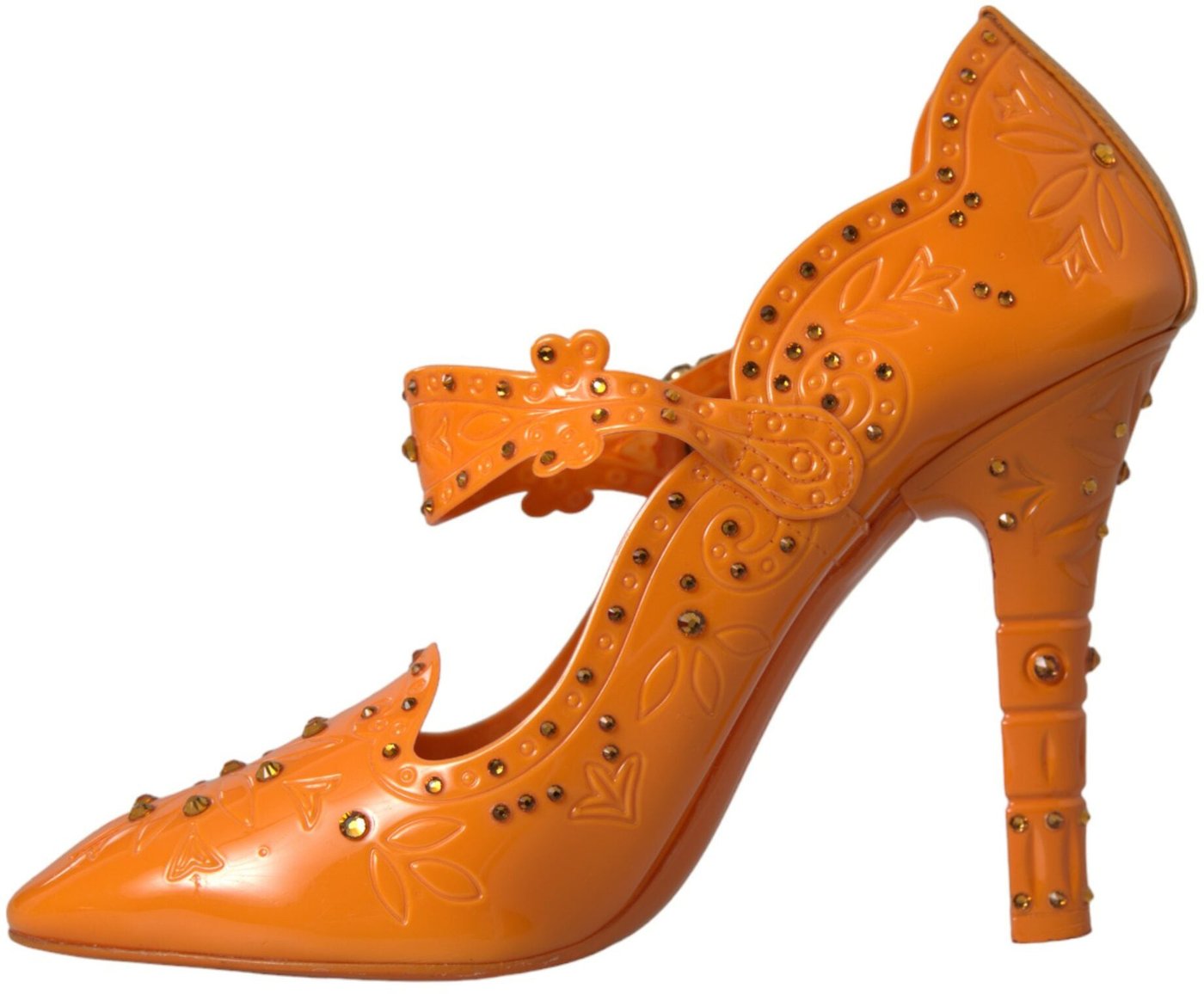 Dolce & Gabbana Orange CINDERELLA Floral Crystal Pumps Shoes