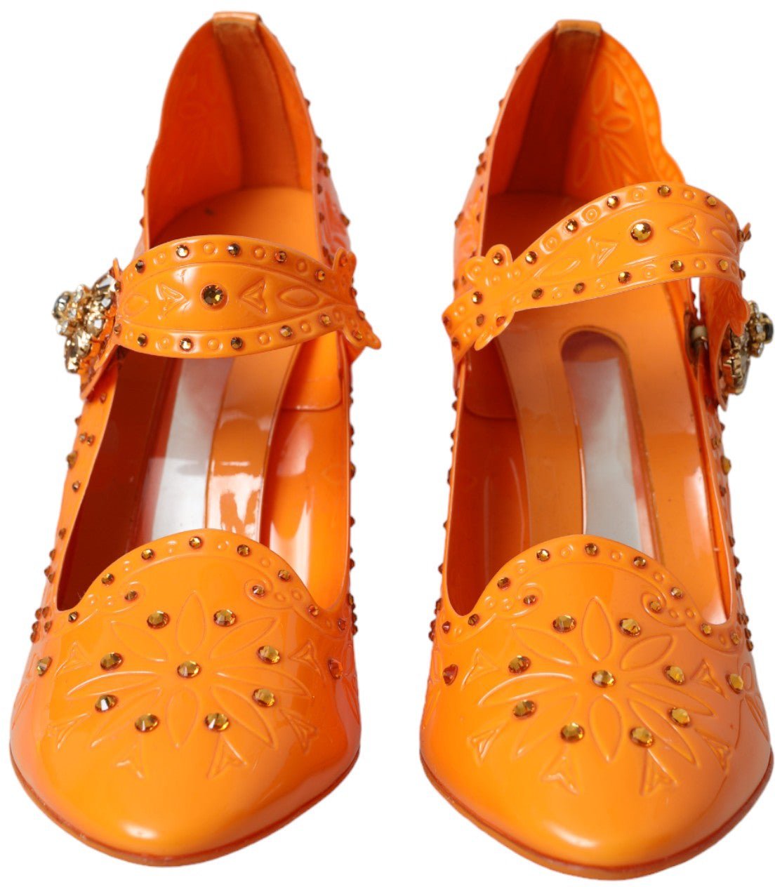 Dolce & Gabbana Orange CINDERELLA Floral Crystal Pumps Shoes