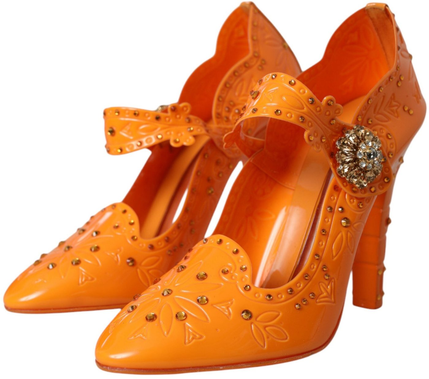 Dolce & Gabbana Orange CINDERELLA Floral Crystal Pumps Shoes