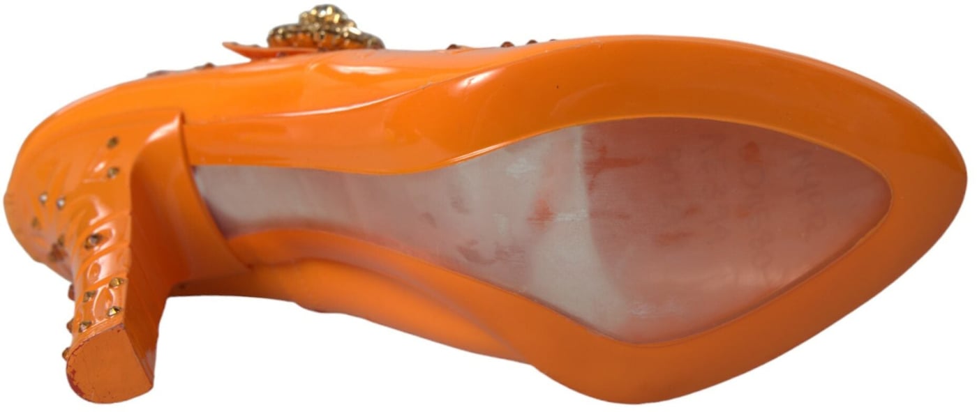 Dolce & Gabbana Orange CINDERELLA Floral Crystal Pumps Shoes