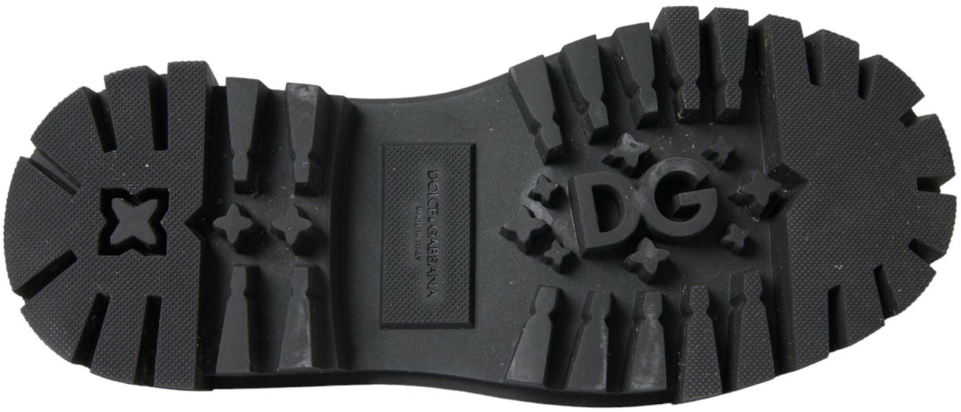 Dolce & Gabbana Black Leather Trekking Derby Embellished Shoes