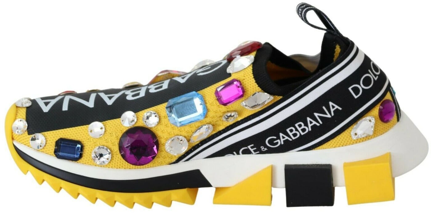 Dolce & Gabbana Yellow Multicolor Crystals Sneakers Shoes