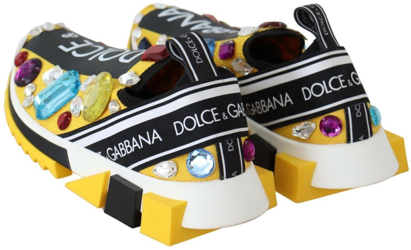 Dolce & Gabbana Yellow Multicolor Crystals Sneakers Shoes