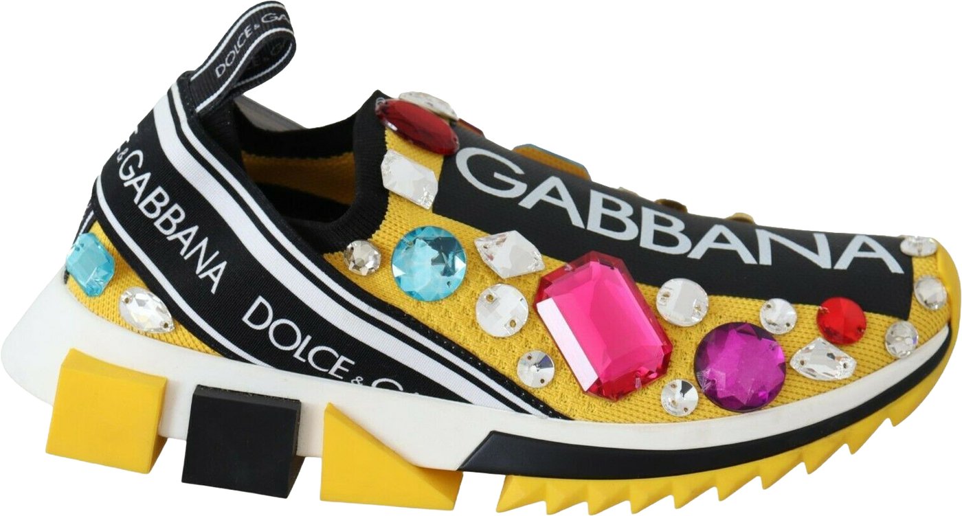 Dolce & Gabbana Yellow Multicolor Crystals Sneakers Shoes