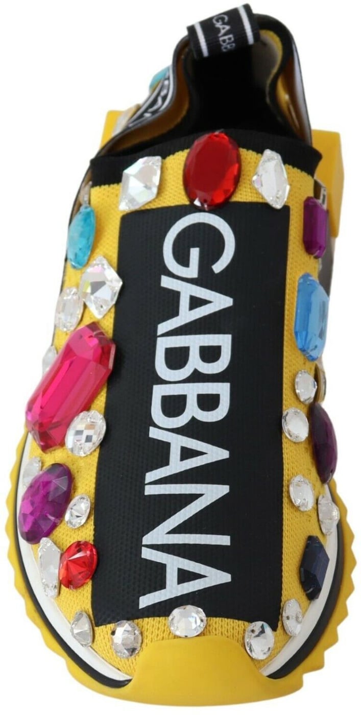 Dolce & Gabbana Yellow Multicolor Crystals Sneakers Shoes