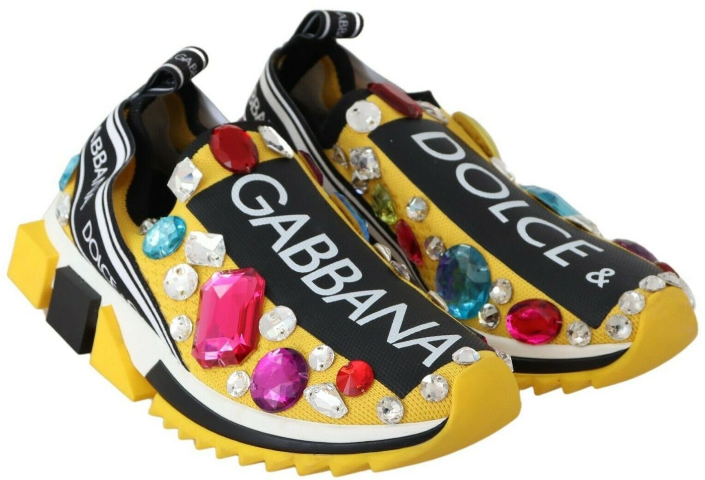 Dolce & Gabbana Yellow Multicolor Crystals Sneakers Shoes