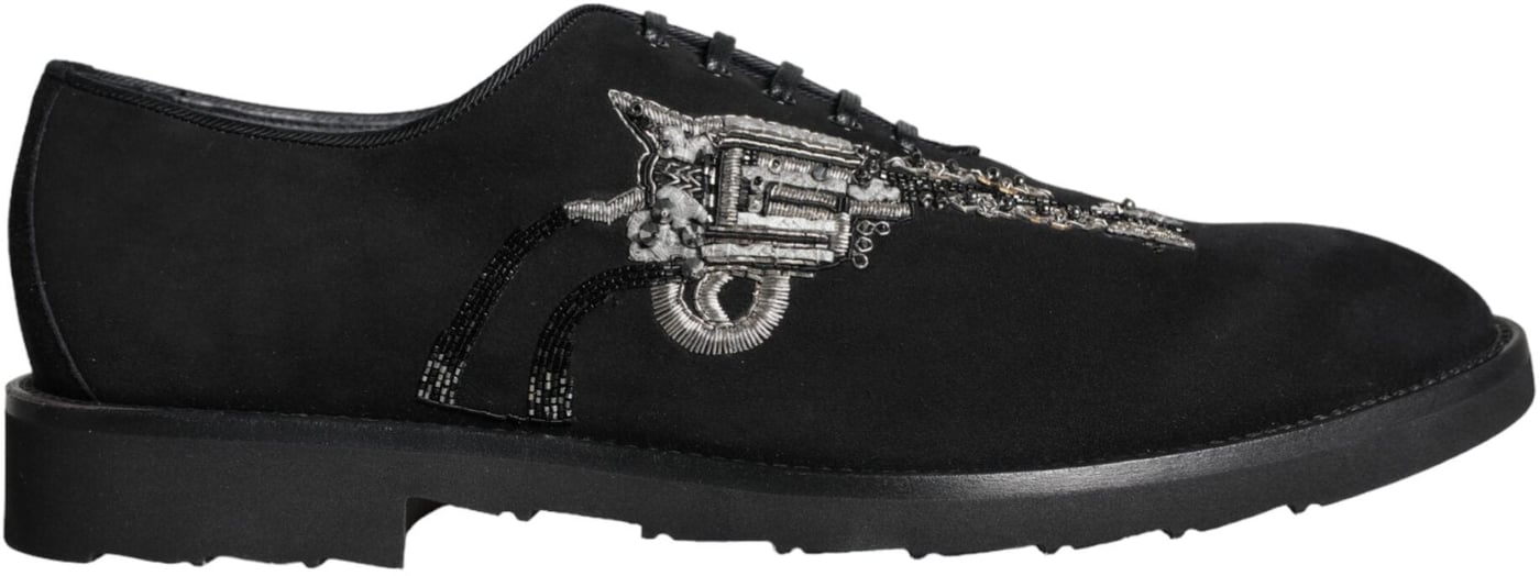 Dolce & Gabbana Black Suede Sicilia Lace Up Formal Shoes