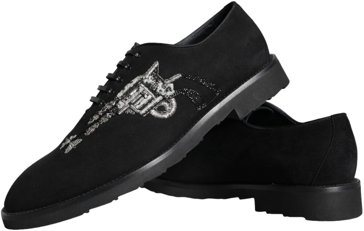 Dolce & Gabbana Black Suede Sicilia Lace Up Formal Shoes