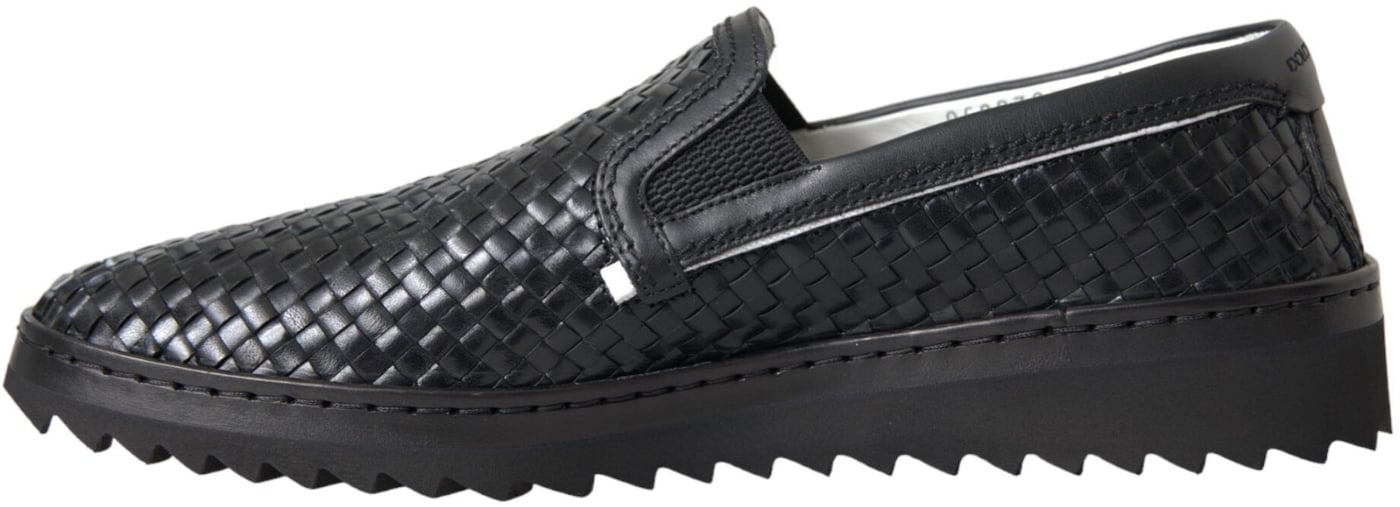 Dolce & Gabbana Black Woven Buffalo Leather Men Loafers Shoes
