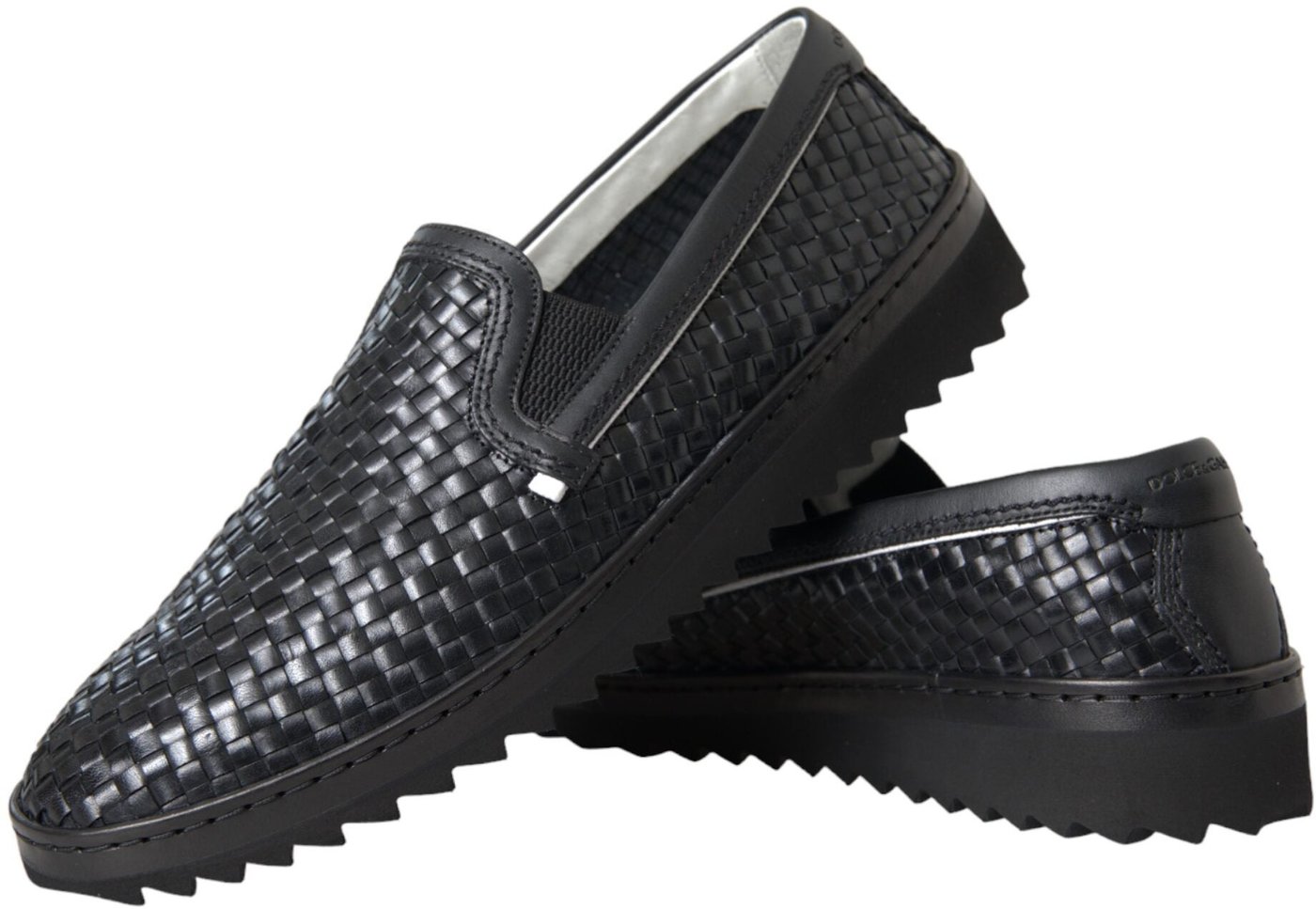 Dolce & Gabbana Black Woven Buffalo Leather Men Loafers Shoes