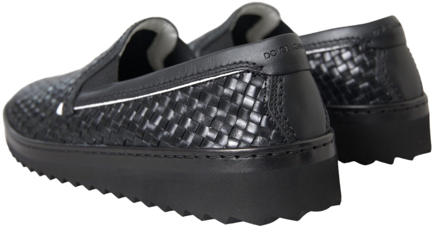 Dolce & Gabbana Black Woven Buffalo Leather Men Loafers Shoes