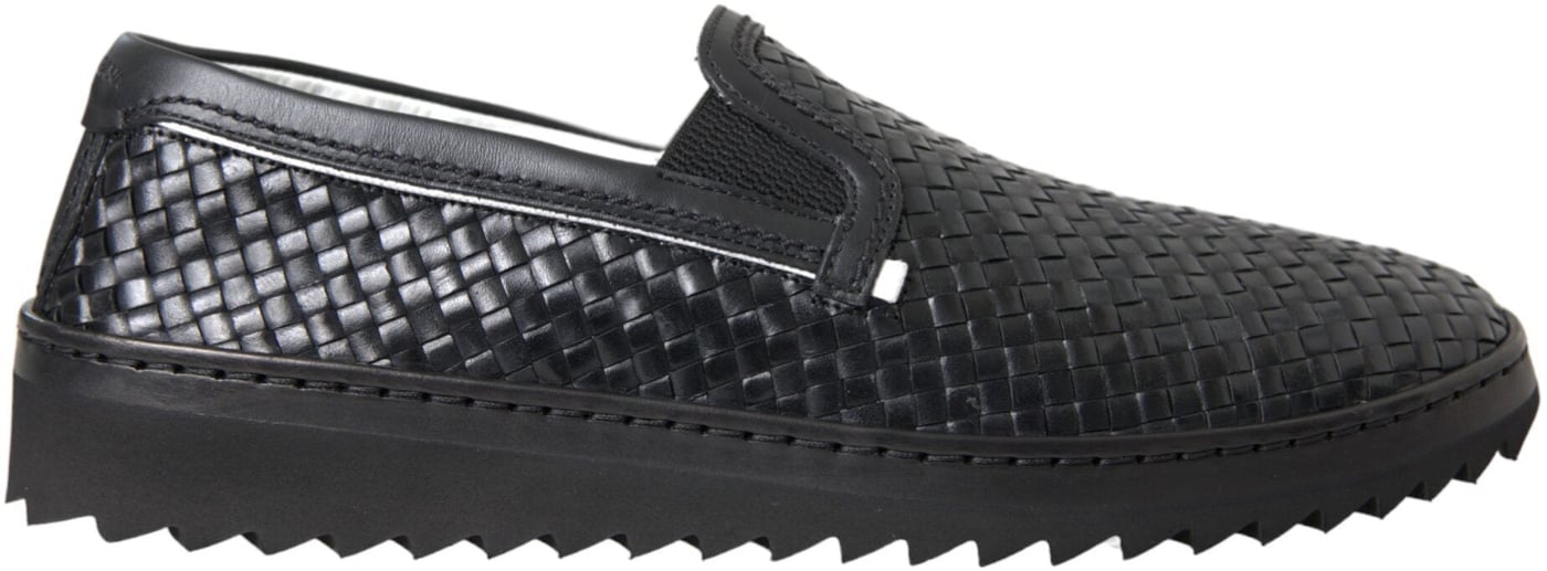 Dolce & Gabbana Black Woven Buffalo Leather Men Loafers Shoes