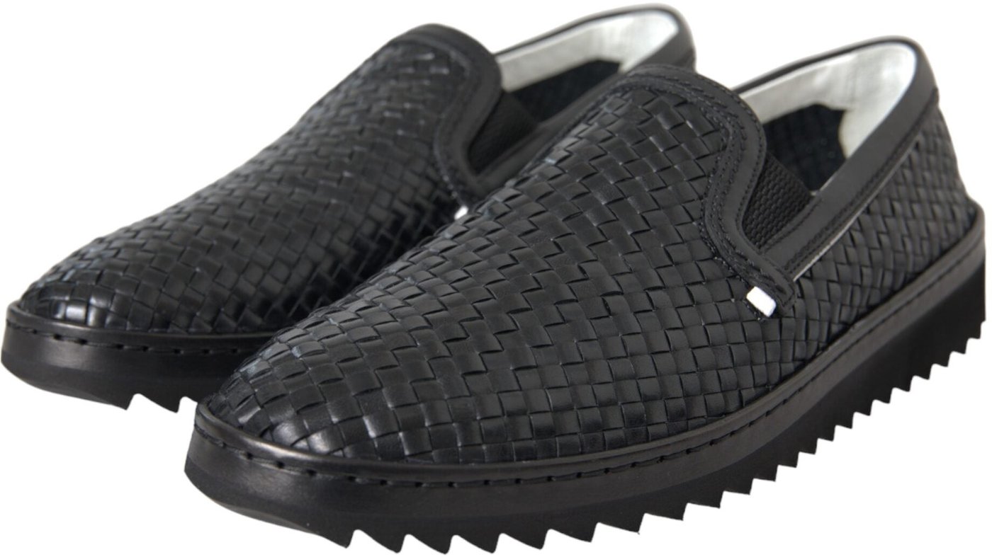 Dolce & Gabbana Black Woven Buffalo Leather Men Loafers Shoes