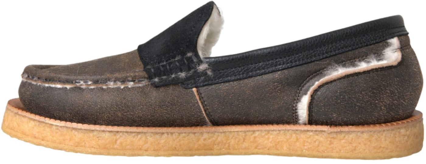 Dolce & Gabbana Brown Black Fur Leather Loafers Men Shoes