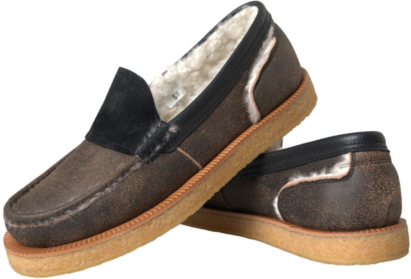 Dolce & Gabbana Brown Black Fur Leather Loafers Men Shoes