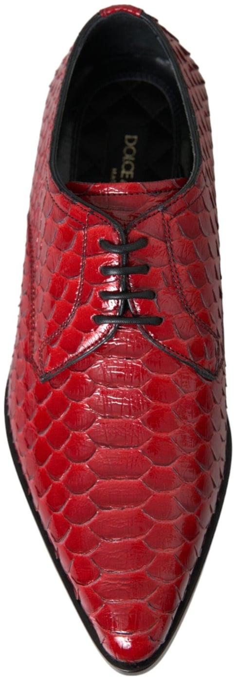 Dolce & Gabbana Red Textured Varnished Derby Men Formal Shoes