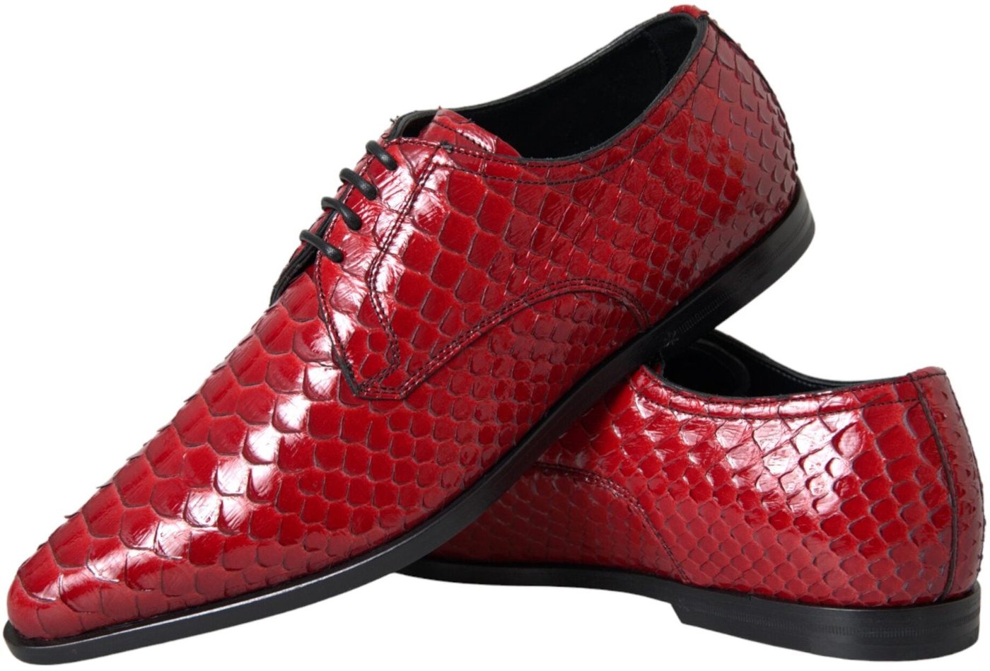 Dolce & Gabbana Red Textured Varnished Derby Men Formal Shoes