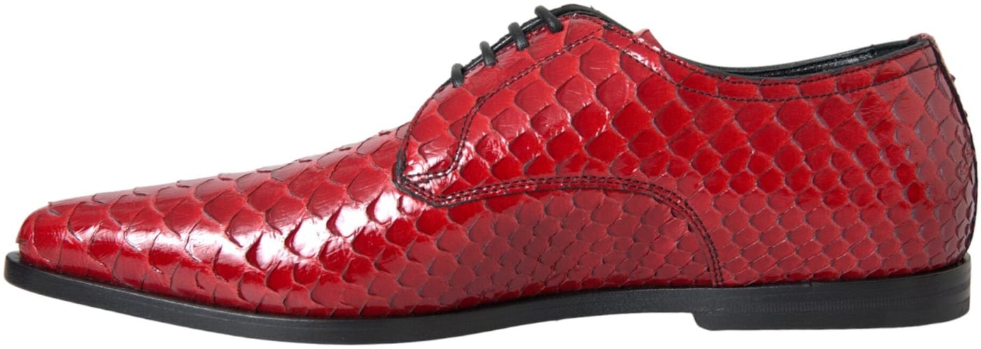 Dolce & Gabbana Red Textured Varnished Derby Men Formal Shoes