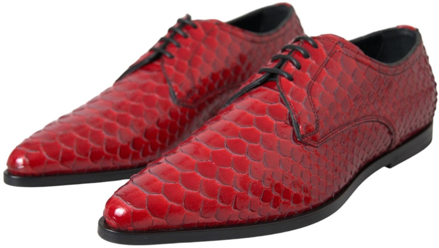 Dolce & Gabbana Red Textured Varnished Derby Men Formal Shoes