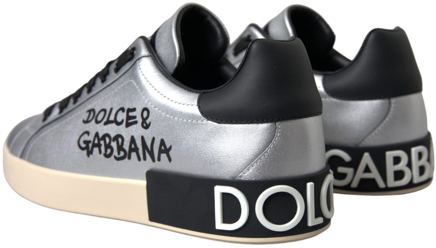 Dolce & Gabbana Silver Portofino Calf Leather Sneakers Men Shoes