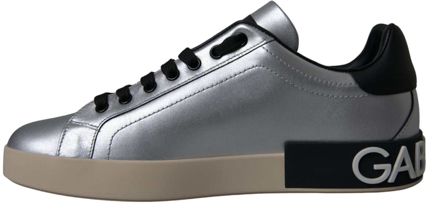 Dolce & Gabbana Silver Portofino Calf Leather Sneakers Men Shoes