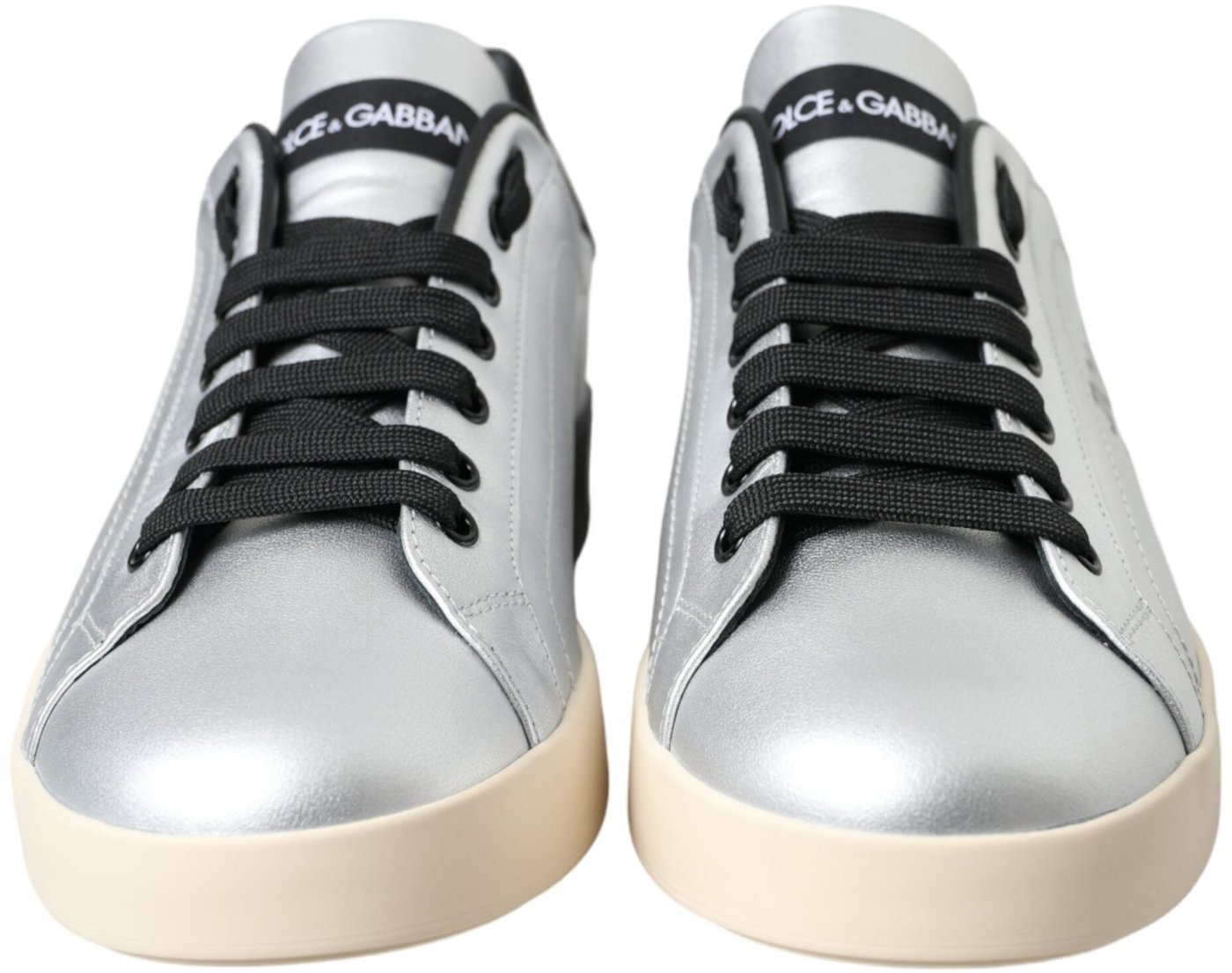 Dolce & Gabbana Silver Portofino Calf Leather Sneakers Men Shoes