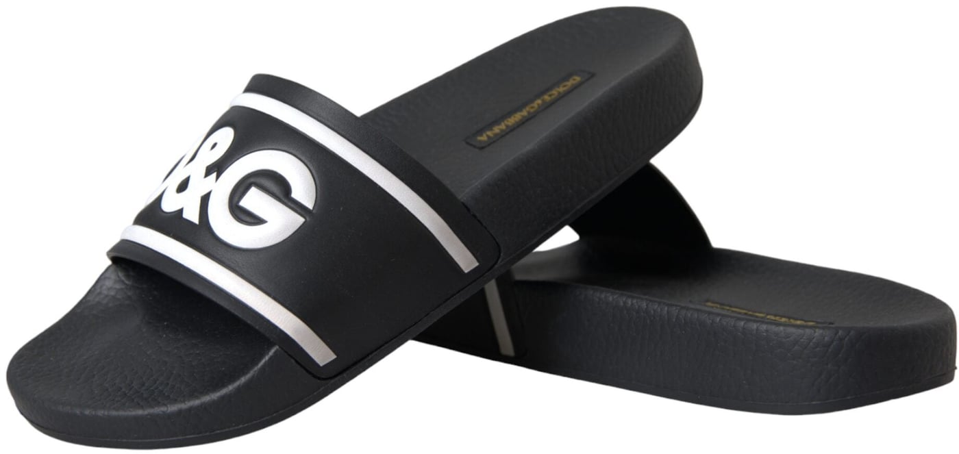 Dolce & Gabbana Black Leather I Love D&G Sandals Slides Shoes