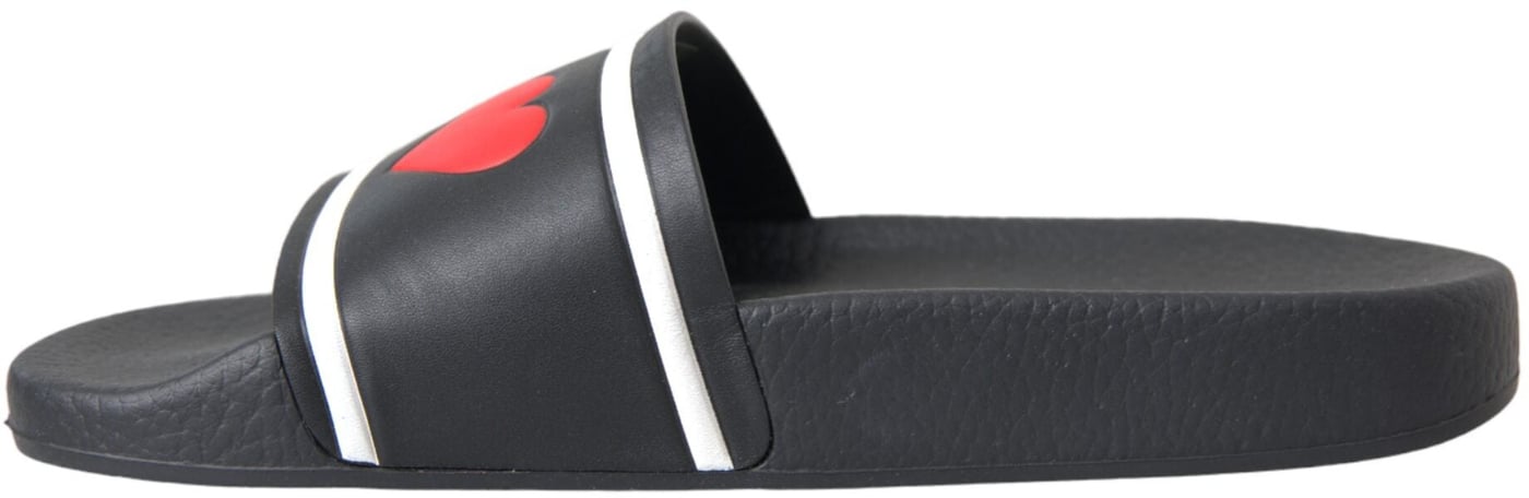 Dolce & Gabbana Black Leather I Love D&G Sandals Slides Shoes