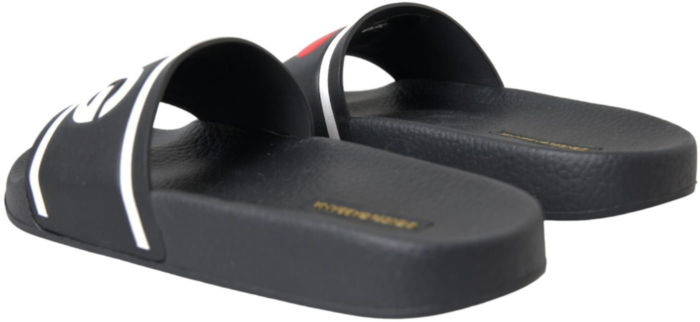 Dolce & Gabbana Black Leather I Love D&G Sandals Slides Shoes