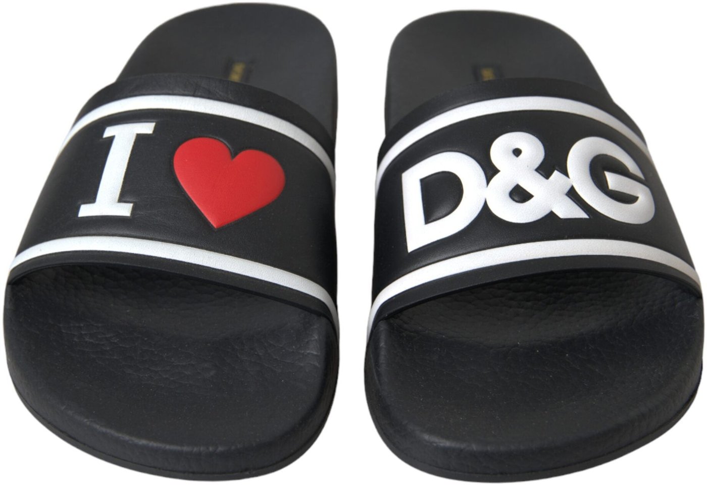 Dolce & Gabbana Black Leather I Love D&G Sandals Slides Shoes