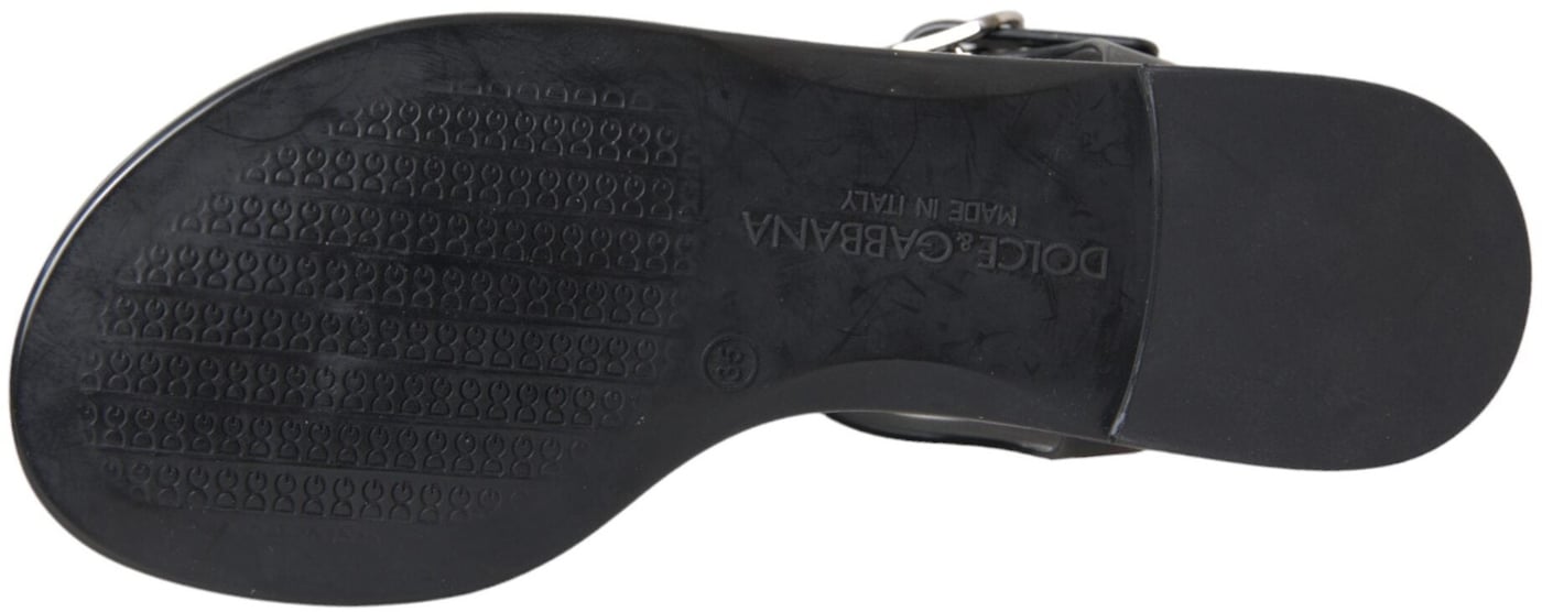 Dolce & Gabbana Black Crystal Flats Sandals Flip Flops Shoes