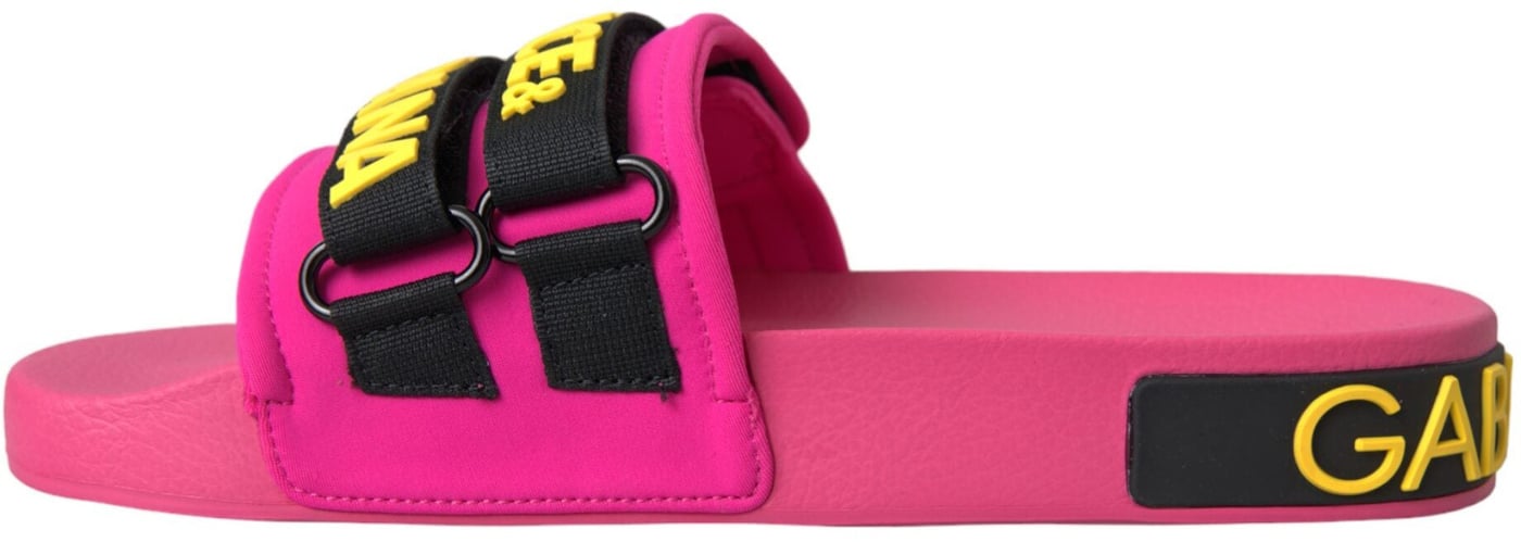 Dolce & Gabbana Pink Black Logo Beachwear Flats Sandals Shoes