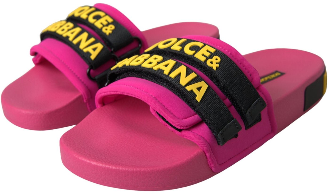 Dolce & Gabbana Pink Black Logo Beachwear Flats Sandals Shoes