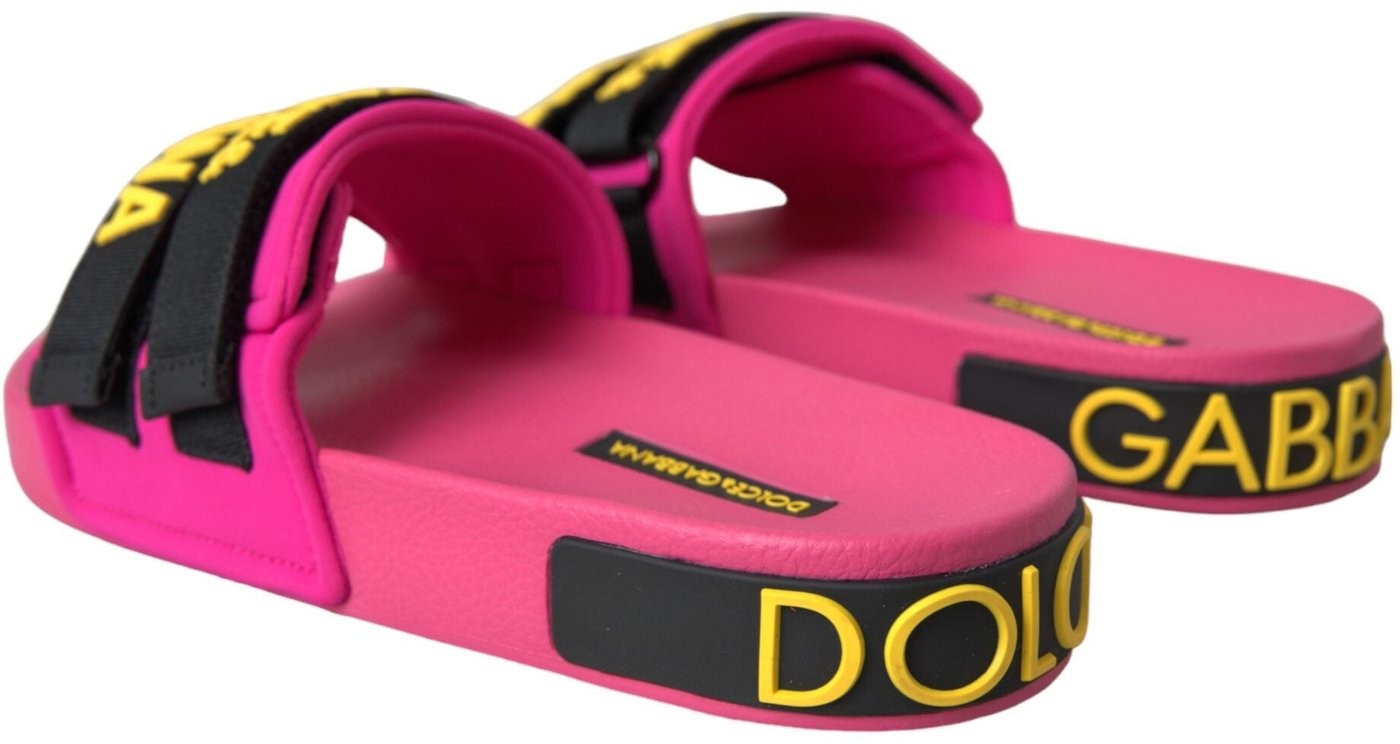 Dolce & Gabbana Pink Black Logo Beachwear Flats Sandals Shoes