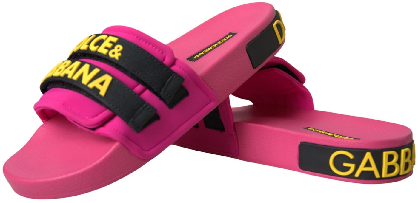 Dolce & Gabbana Pink Black Logo Beachwear Flats Sandals Shoes