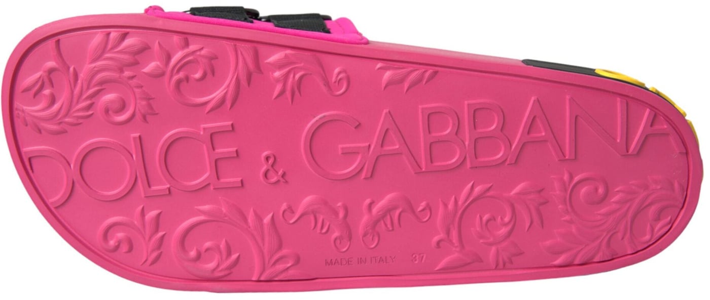 Dolce & Gabbana Pink Black Logo Beachwear Flats Sandals Shoes