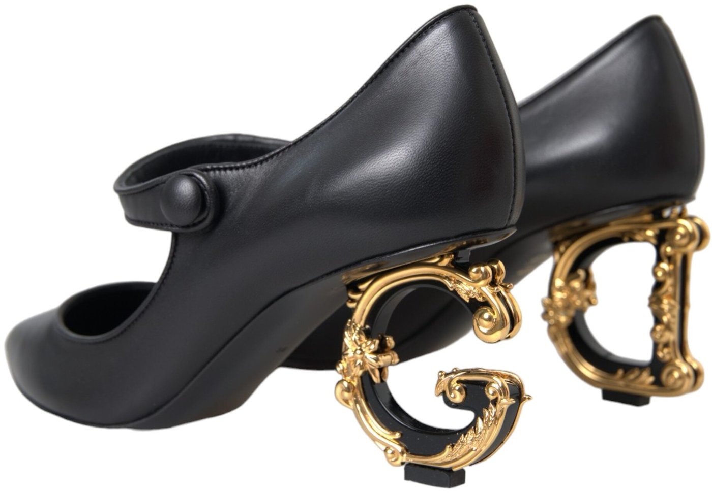 Dolce & Gabbana Black Leather Logo Heels Mary Janes Pumps Shoes