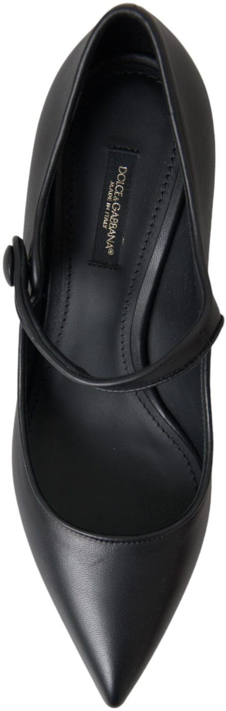 Dolce & Gabbana Black Leather Logo Heels Mary Janes Pumps Shoes