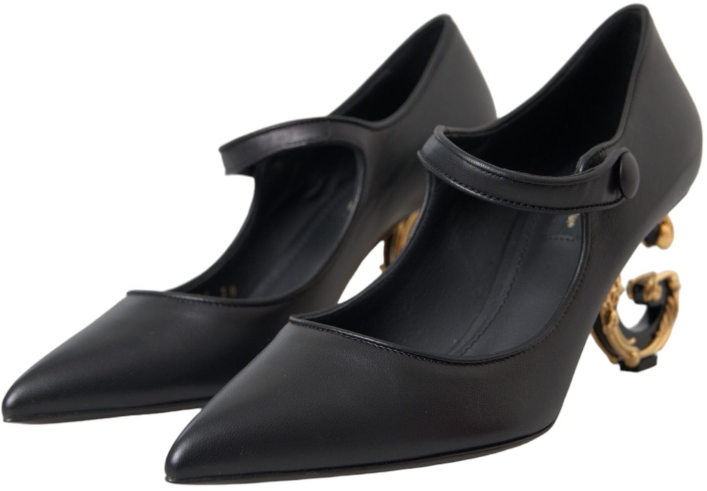Dolce & Gabbana Black Leather Logo Heels Mary Janes Pumps Shoes