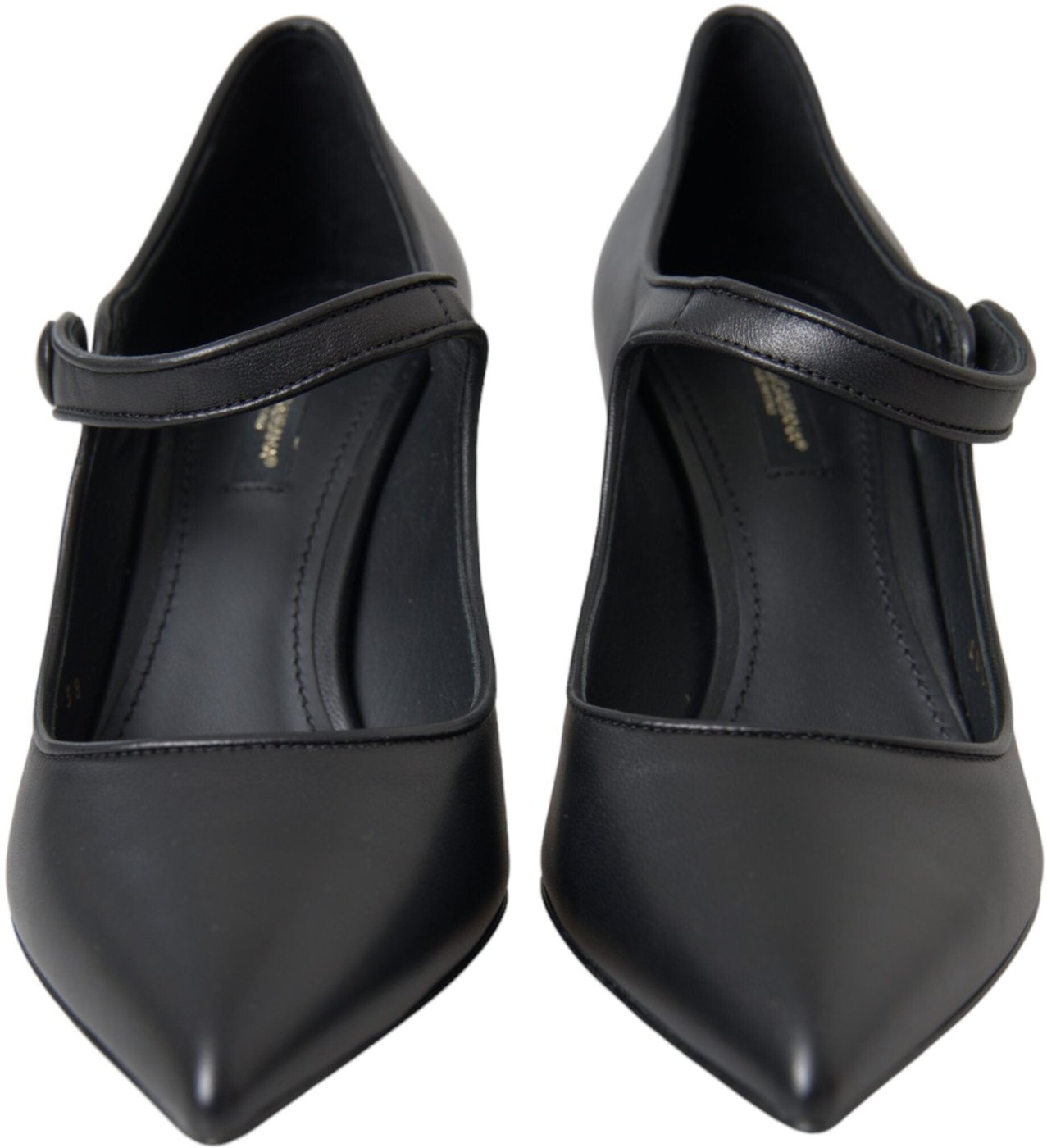 Dolce & Gabbana Black Leather Logo Heels Mary Janes Pumps Shoes