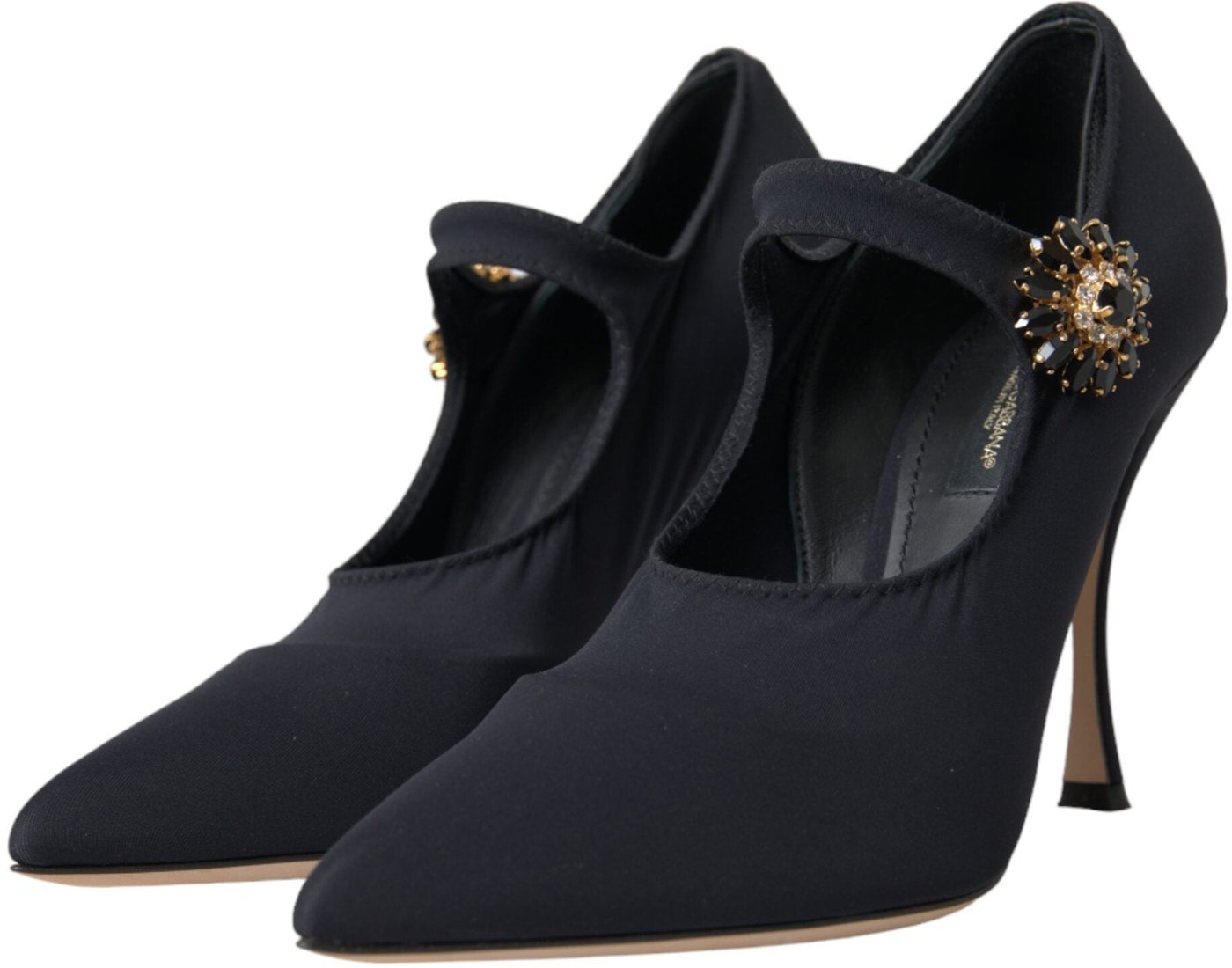 Dolce & Gabbana Black Mary Jane Jersey Crystal Pumps Shoes