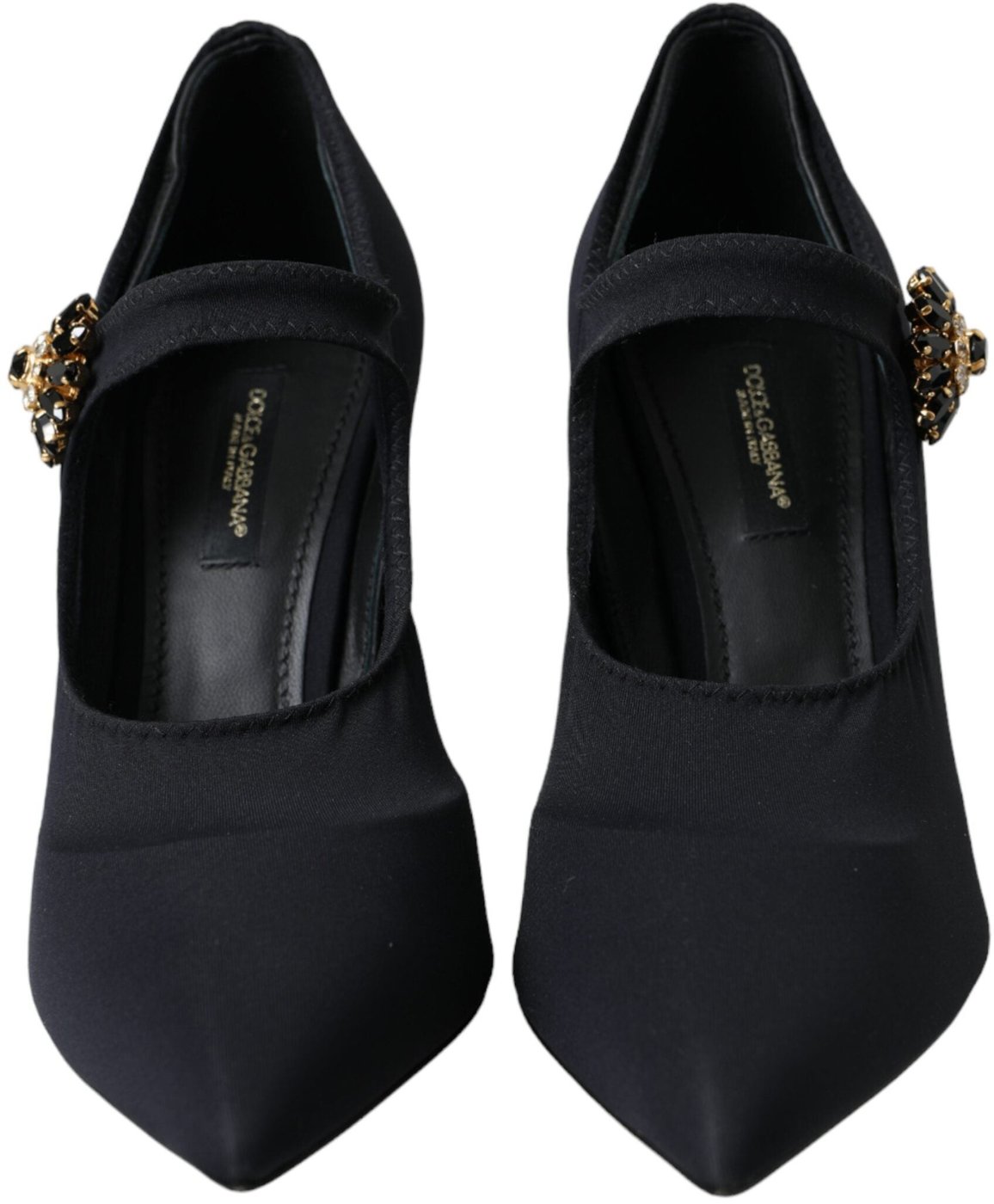 Dolce & Gabbana Black Mary Jane Jersey Crystal Pumps Shoes