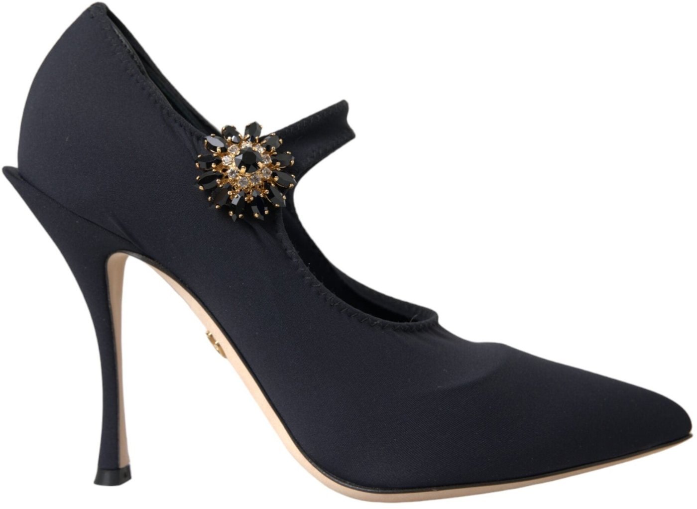 Dolce & Gabbana Black Mary Jane Jersey Crystal Pumps Shoes