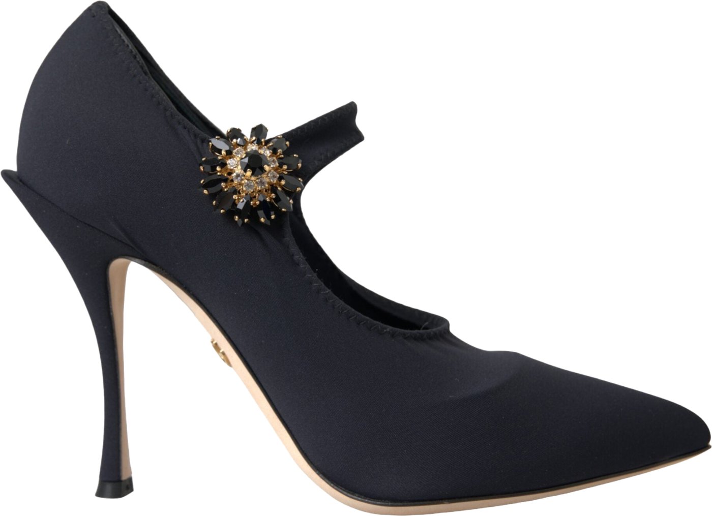 Dolce & Gabbana Black Mary Jane Jersey Crystal Pumps Shoes