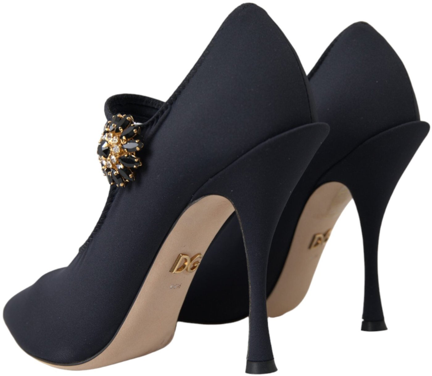 Dolce & Gabbana Black Mary Jane Jersey Crystal Pumps Shoes