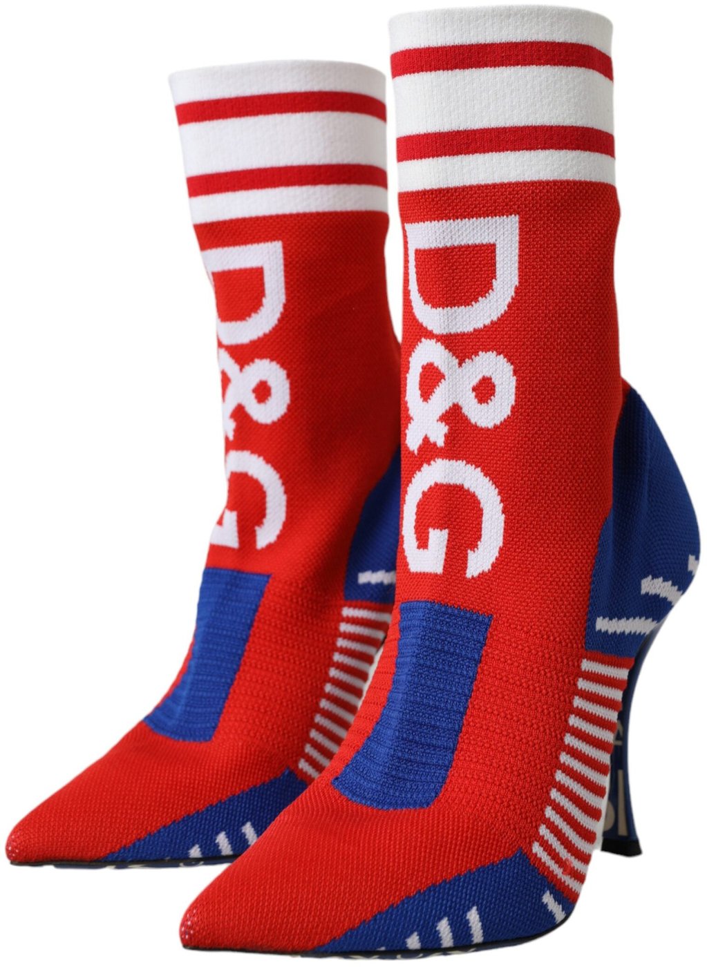 Dolce & Gabbana Red Blue Stretch Sock Style Short Boots Logo Shoes