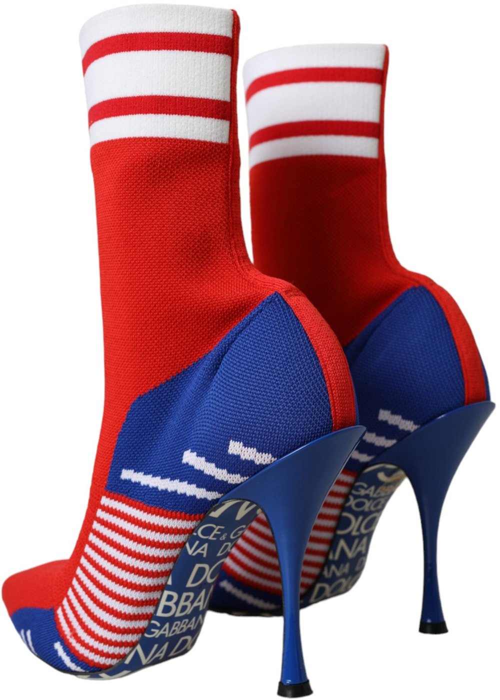 Dolce & Gabbana Red Blue Stretch Sock Style Short Boots Logo Shoes